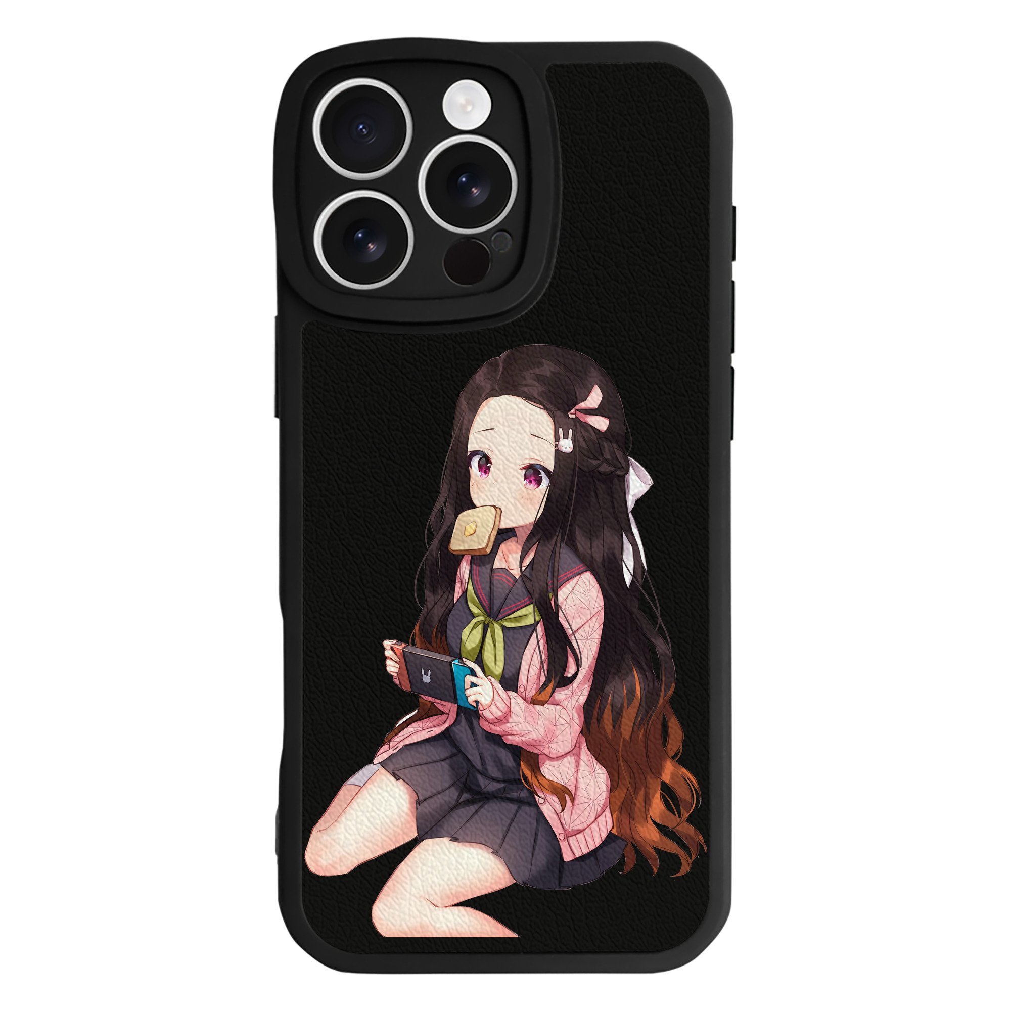 （画像用） 鬼滅の刃（きめつのやいば）竈門 禰󠄀豆子／かまど ねずこ Kamado Nezuko 【iPhone 16シリーズ対応】シリコンスマホケース（レザー調） 材質：シリコン